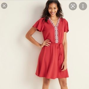 Old Navy Waist Defined Embroidered Tie Belt Dress